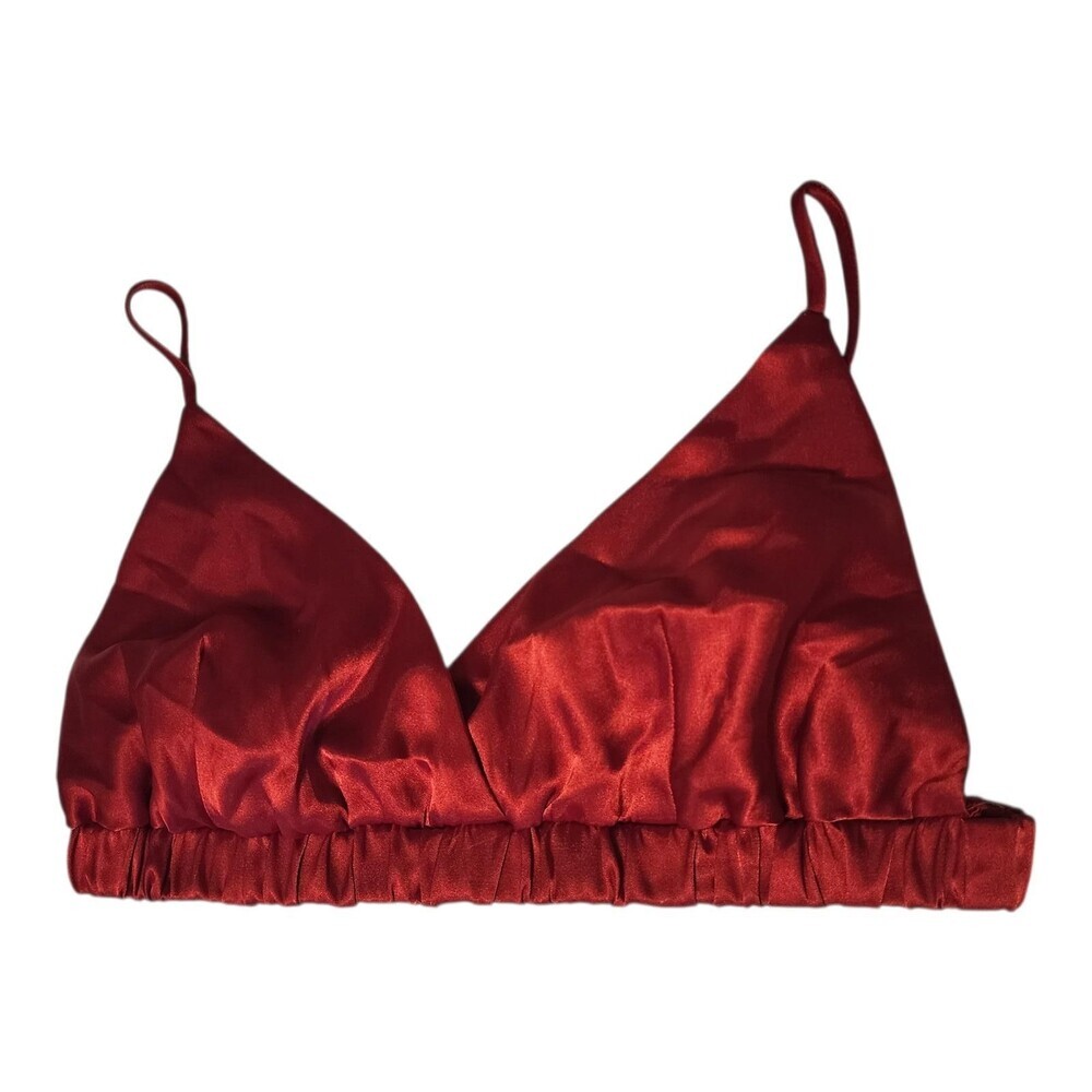 Windsor Red Satin Bralette Bra Top Womens Small Triangle Wireless Pullover